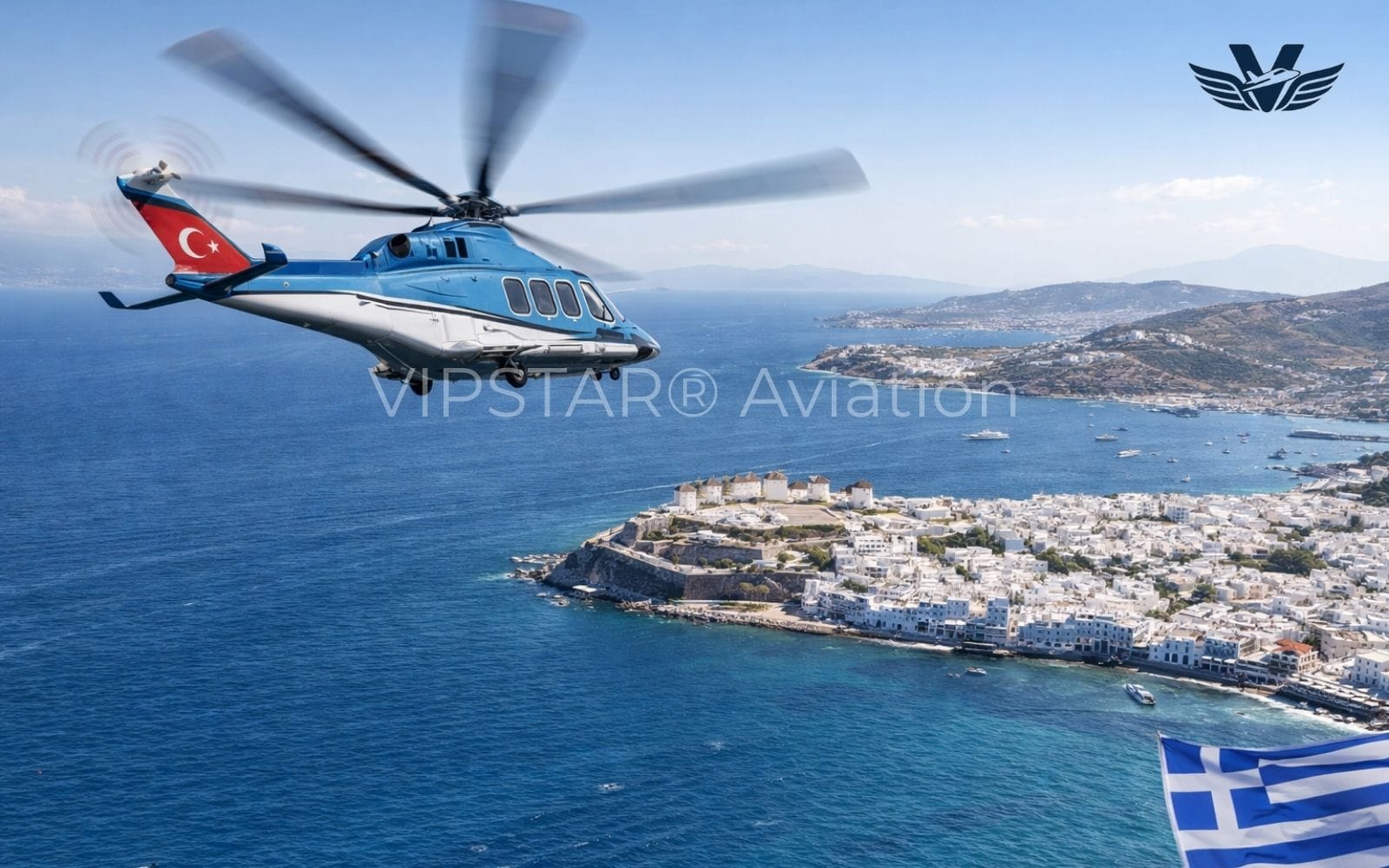 International helicopter flight Bodrum to Mykonos
