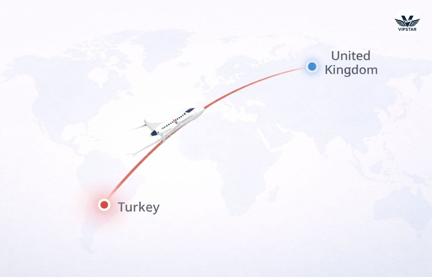 Air ambulance route illustration showing international medical flight from Turkey to the United Kingdom