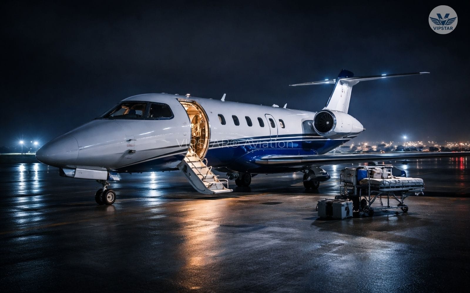 Intercontinental air ambulance aircraft preparing for a long-range medical flight from Turkey to the United States