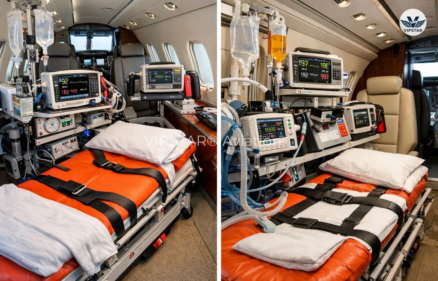 Ambulans uçak yoğun bakım sedye sistemi: ventilatör, monitör ve infüzyon pompaları kurulumu