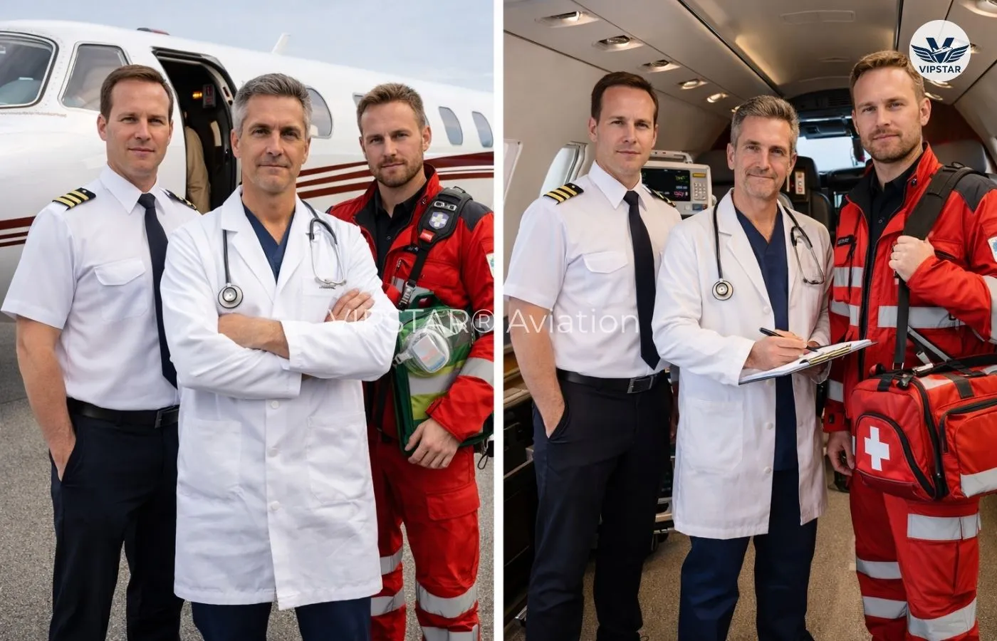 Pilot, doktor ve paramediklerden oluşan ambulans uçak uçuş ekibi briefing anı