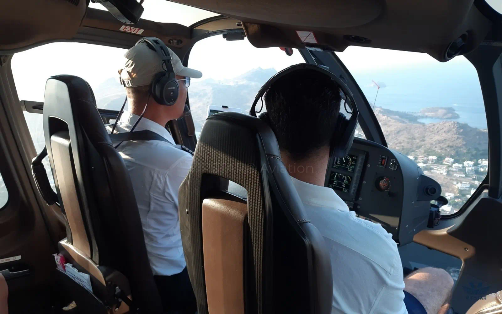 Luxury interior and panoramic cabin view of VIPSTAR Aviation helicopter in Bodrum