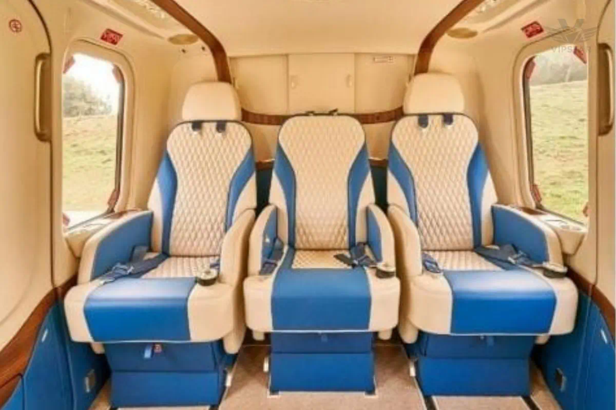 Inside the luxury cabin of a private helicopter transfer in Bodrum featuring premium leather seats - VIPSTAR Aviation