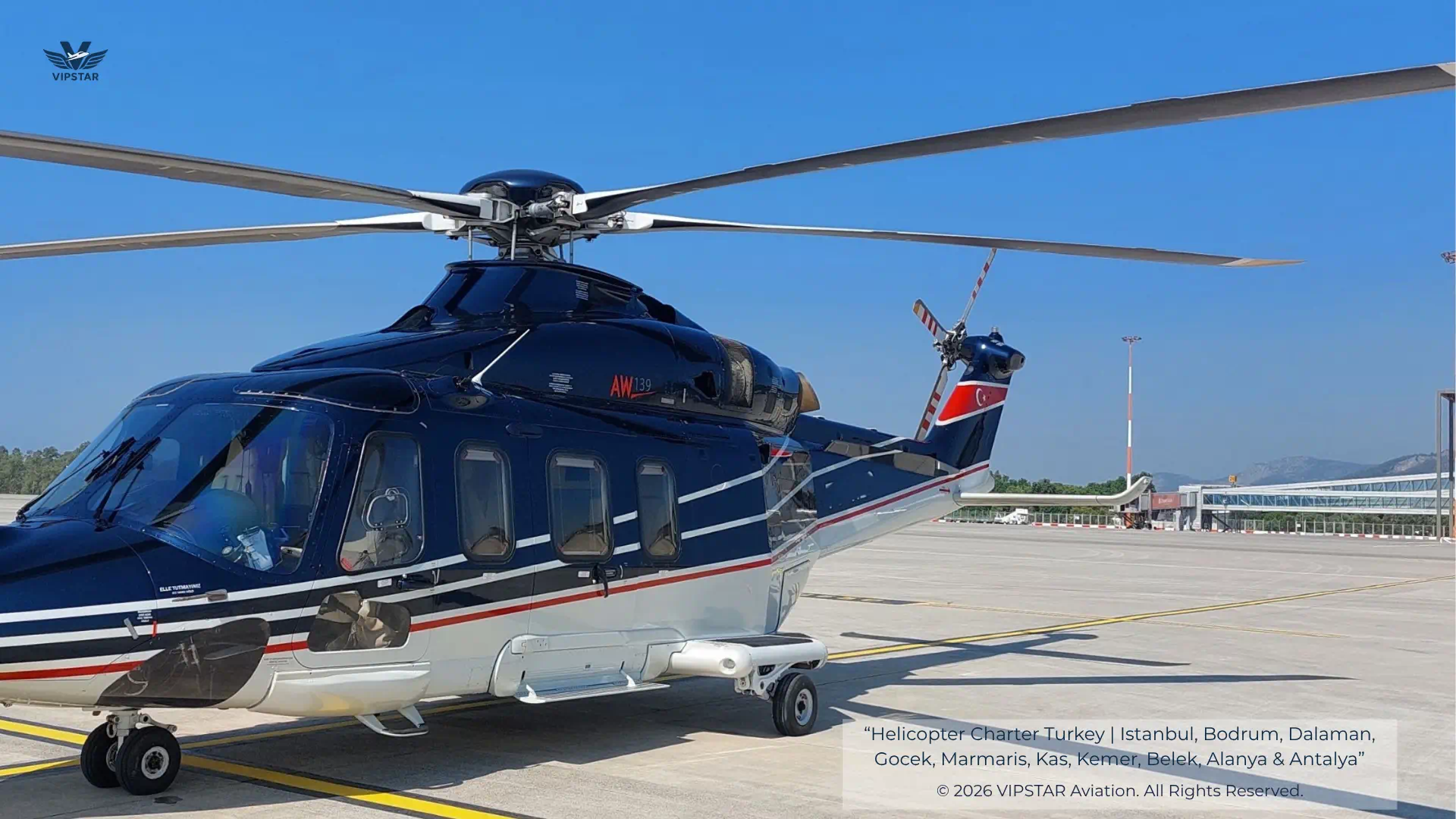 Helicopter Charter Turkey – VIPSTAR Aviation Helicopter charter operations in Turkey with Agusta AW139 on apron