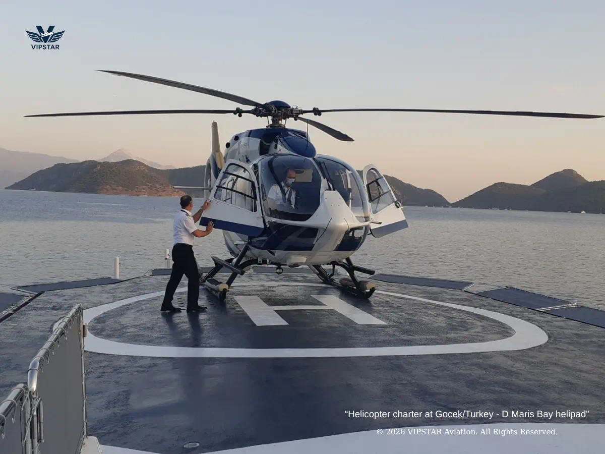 Helicopter charter at Göcek - D Maris Bay helipad