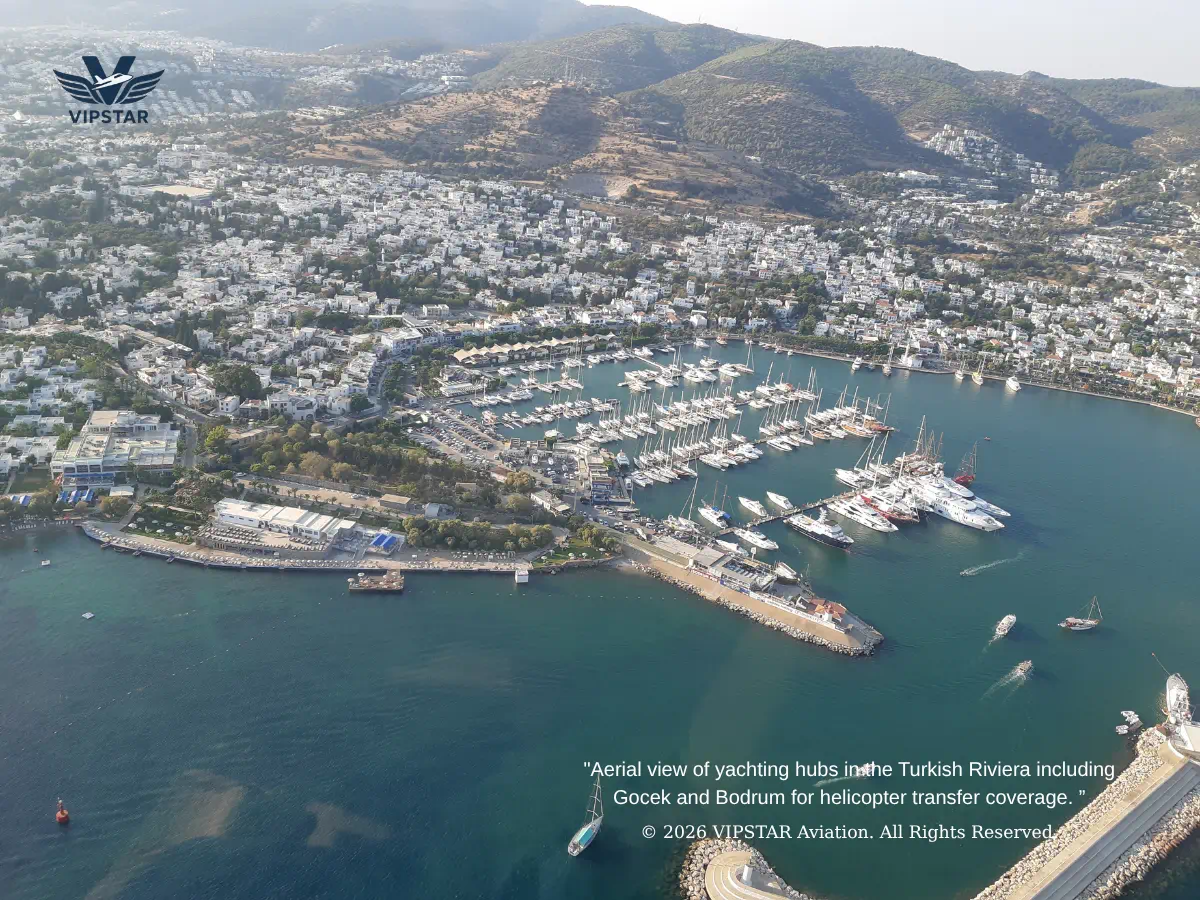 Aerial view of Bodrum Marina for helicopter transfers