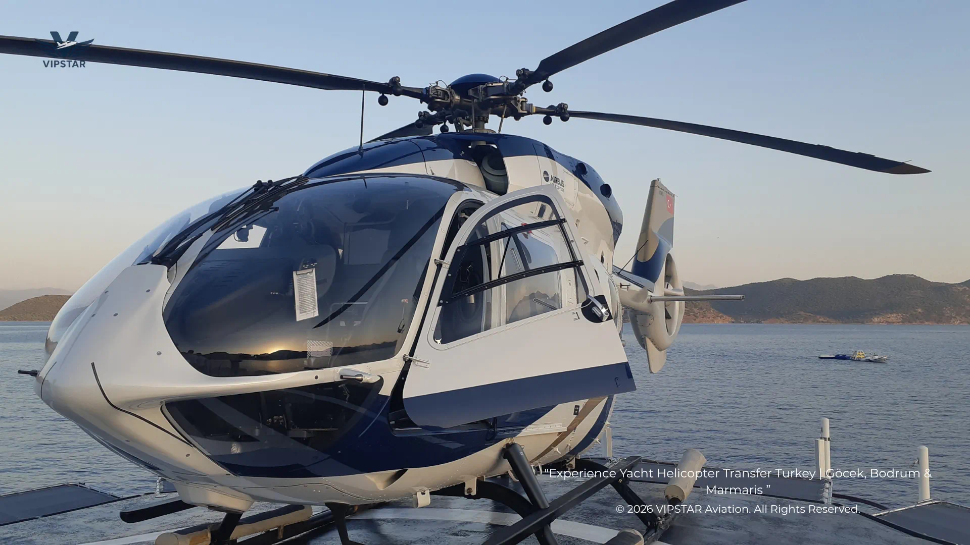 Airbus H145 landing on a luxury yacht in Göcek Turkey - VIPSTAR® Aviation