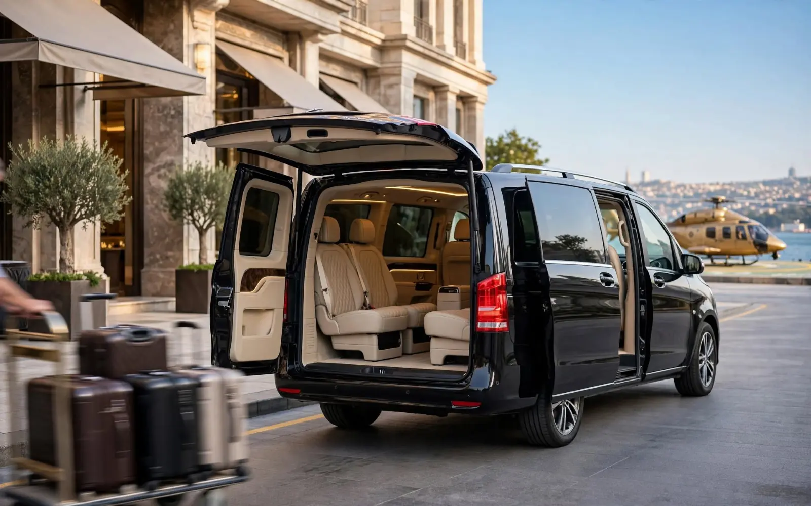 VIP Mercedes Ground Transfer - IST SAW Helicopter Integration | VIPSTAR Aviation VIP Mercedes Vito ground transfer for IST SAW helicopter integration